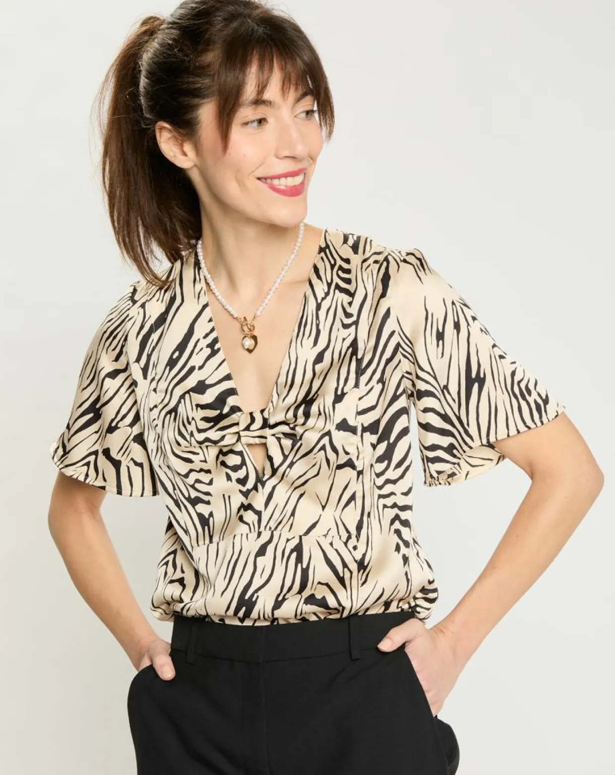 Femme Zapa Tops Et Blouses^Top Tangui imprimée animal noir/beige
