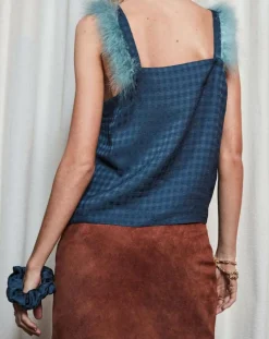 Femme Maison Père Tops Et Blouses^Top vichy détails plumes bleu marine