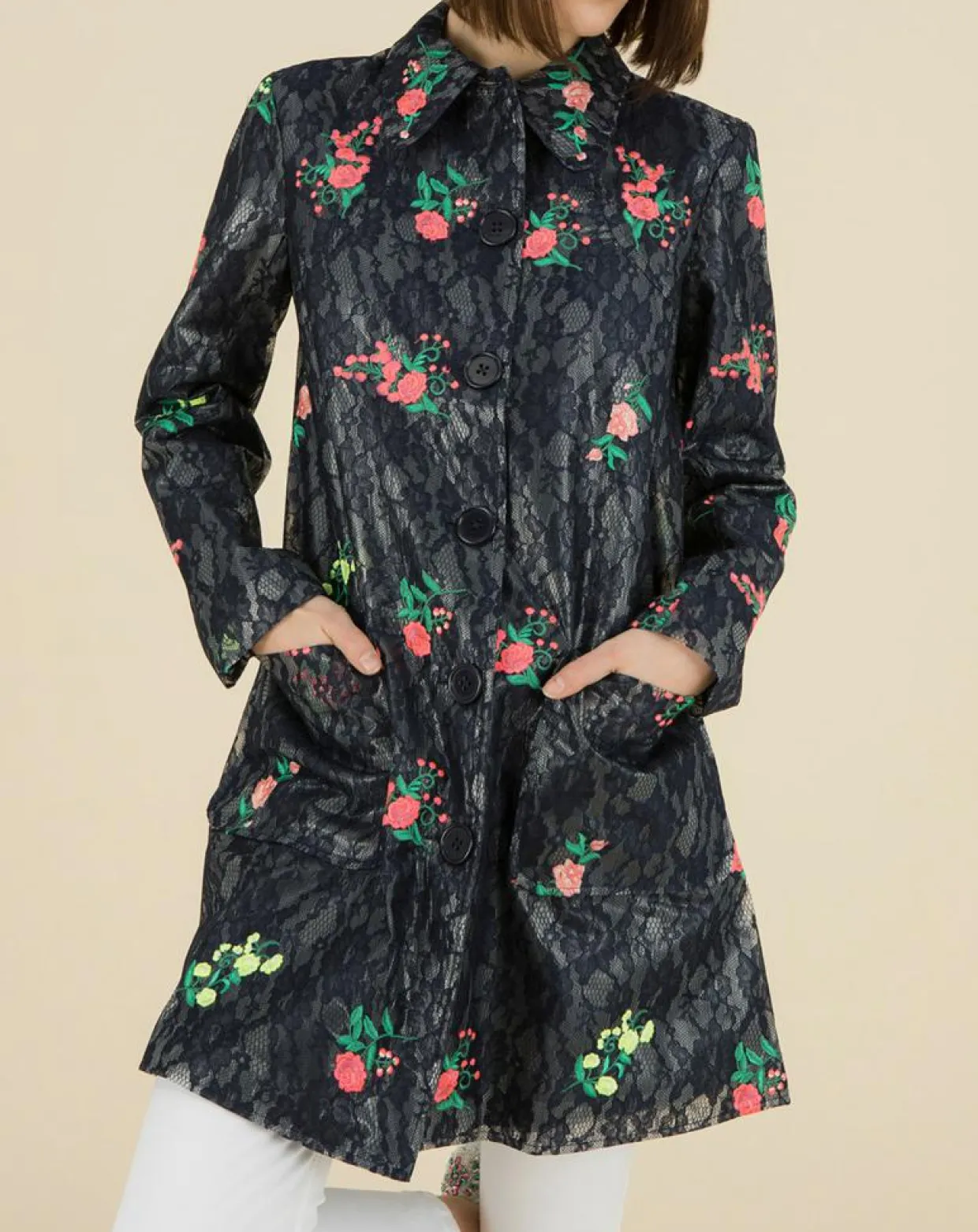 Femme Manoush Manteaux^Trench broderies dentelle Rainy Day bleu marine