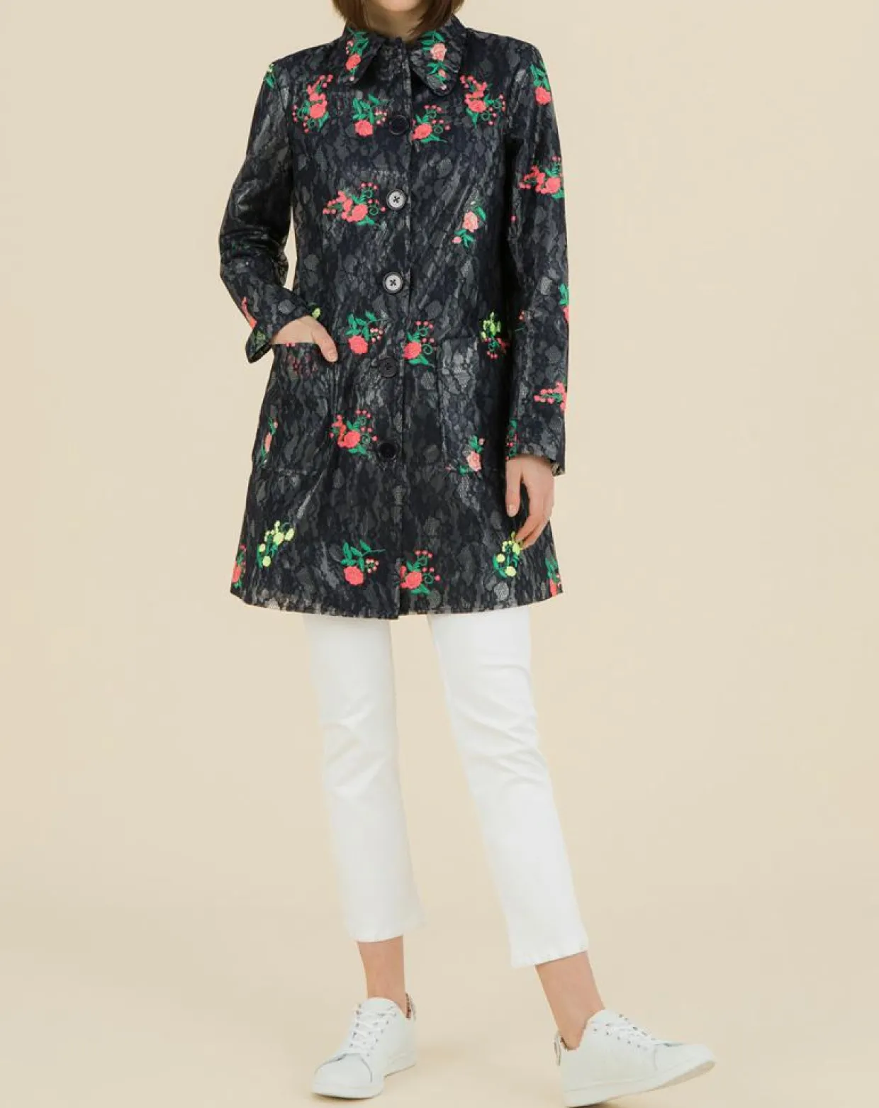 Femme Manoush Manteaux^Trench broderies dentelle Rainy Day bleu marine