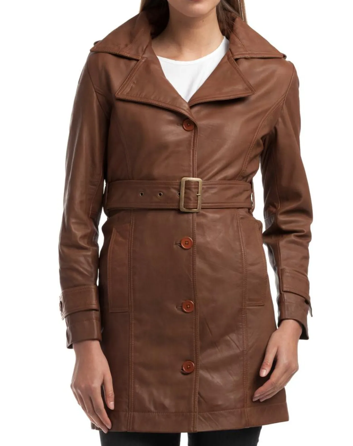 Femme Chyston Vestes, Blousons^Trench en Cuir Elsa cognac