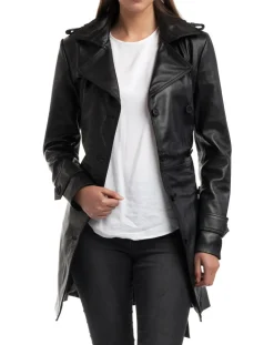 Femme Chyston Vestes, Blousons^Trench en Cuir Esmeralda noir