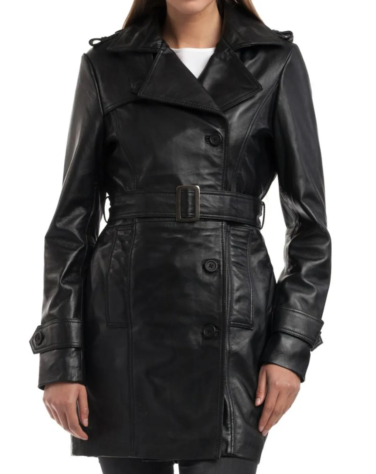 Femme Chyston Vestes, Blousons^Trench en Cuir Esmeralda noir