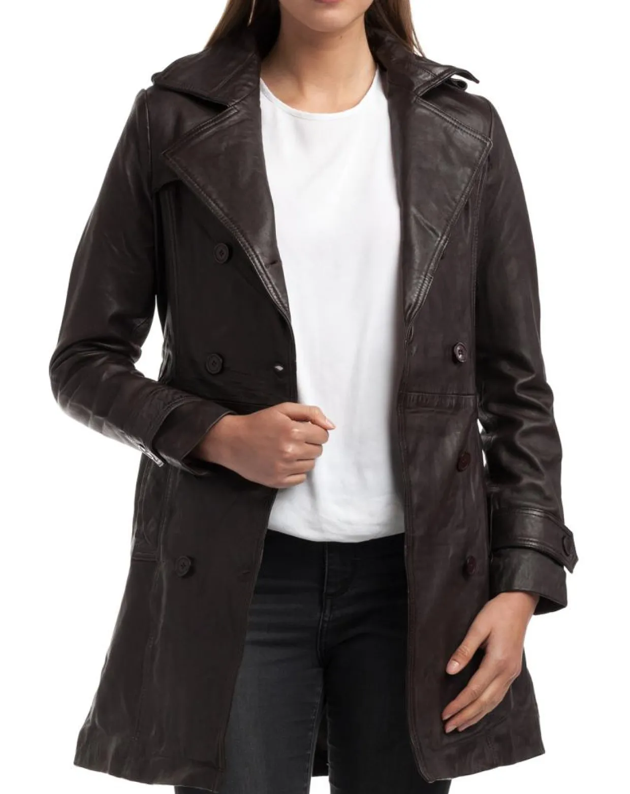 Femme Chyston Vestes, Blousons^Trench en Cuir Esmeralda marron