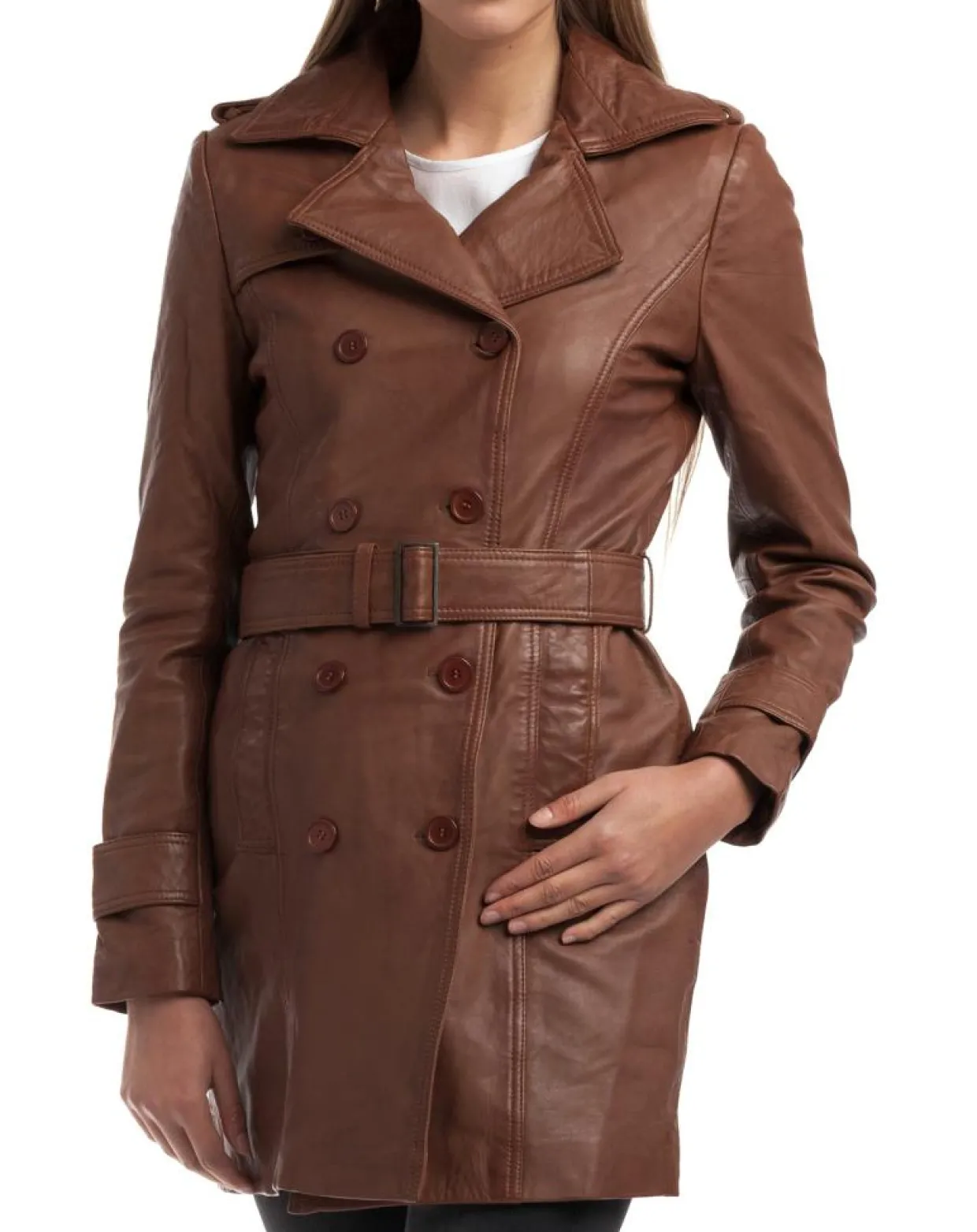 Trench en Cuir Esmeralda cognac-Chyston New