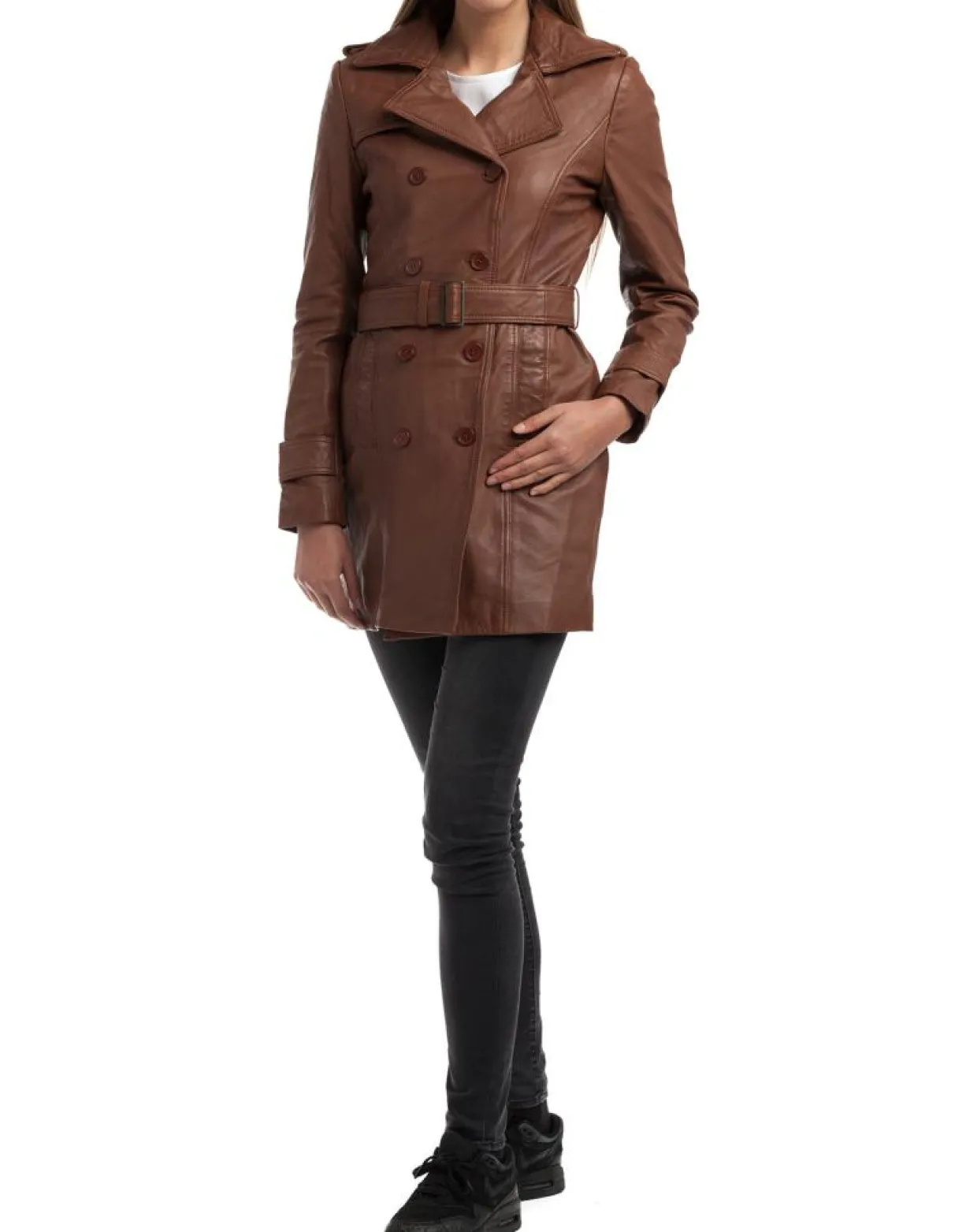 Trench en Cuir Esmeralda cognac-Chyston New