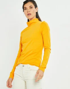 T-Shirt 100% Coton Bio col roulé jaune foncé-Marc O'Polo New