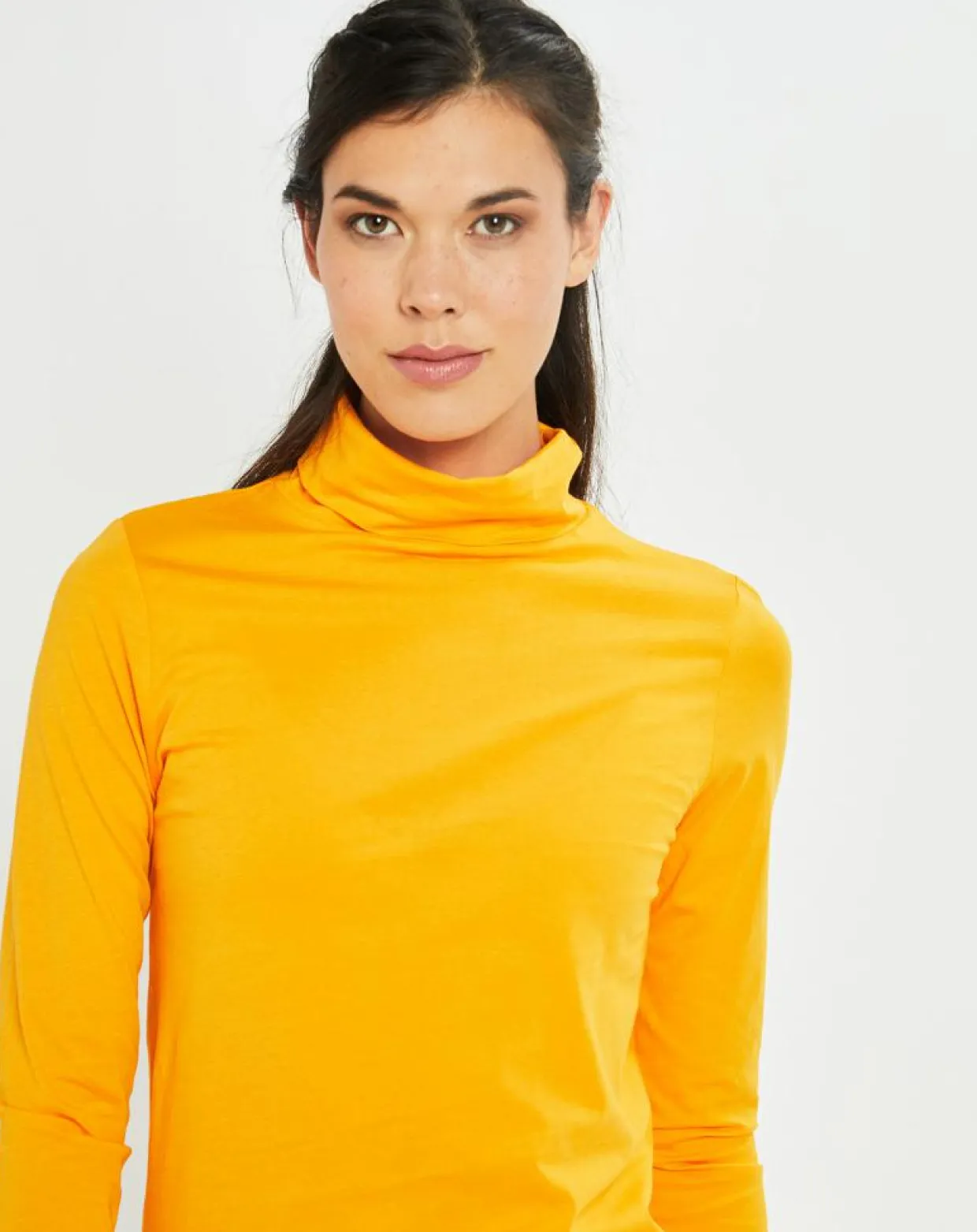 T-Shirt 100% Coton Bio col roulé jaune foncé-Marc O'Polo New