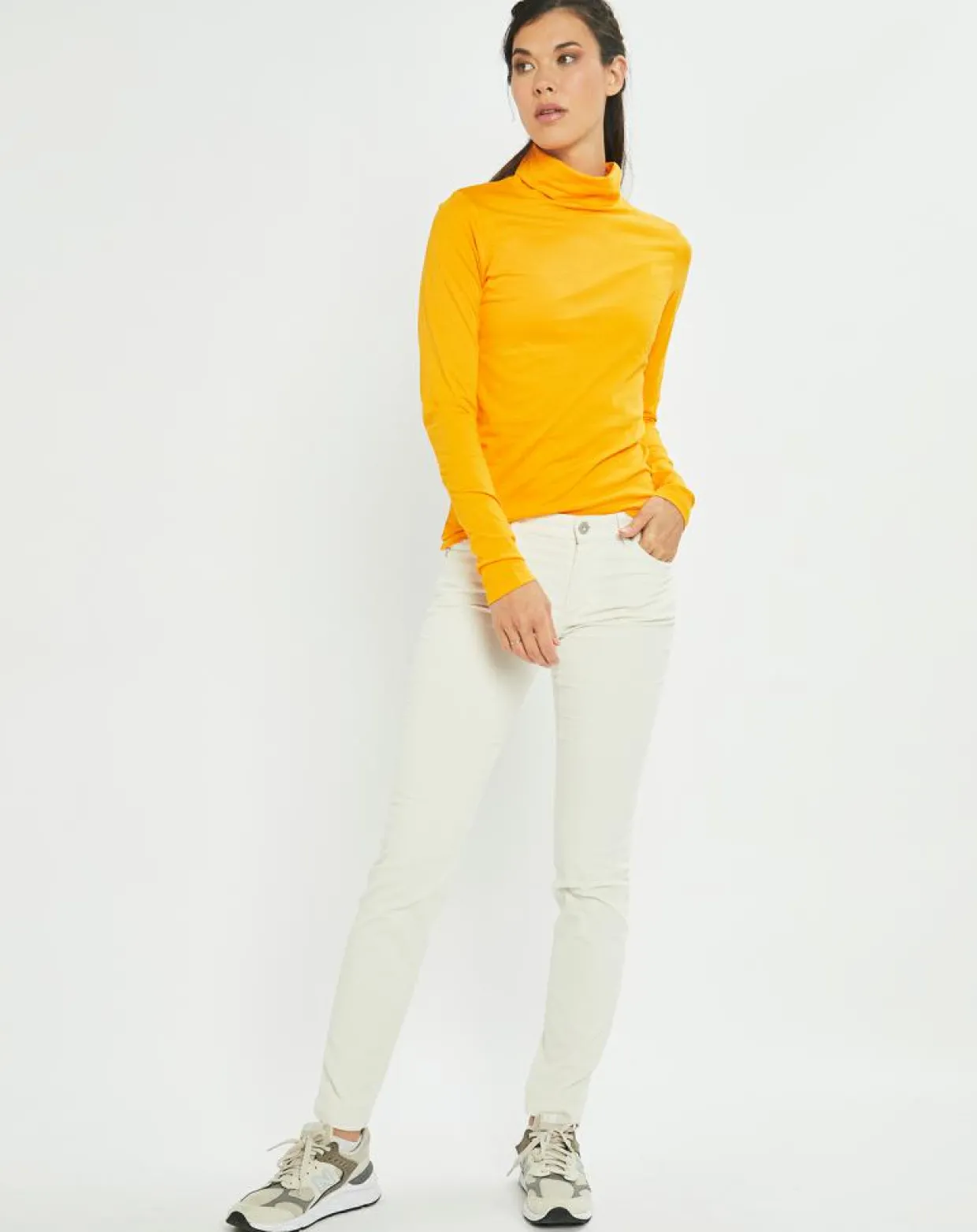 T-Shirt 100% Coton Bio col roulé jaune foncé-Marc O'Polo New