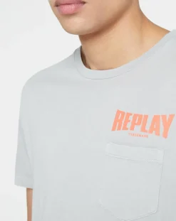 Homme Replay T-Shirts^T-Shirt 100% Coton Bio pocket logo up gris clair