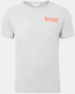 Homme Replay T-Shirts^T-Shirt 100% Coton Bio pocket logo up gris clair