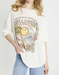 Femme Billabong T-Shirts^T-Shirt 100% Coton Bio Smiley blanc/multicolore