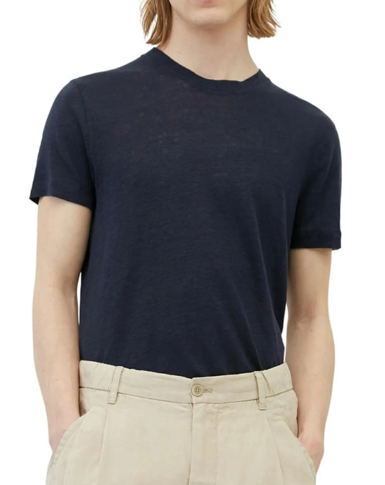 T-Shirt 100% Lin manches courtes Col Rond bleu marine-Marc O'Polo Discount