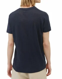 T-Shirt 100% Lin manches courtes Col Rond bleu marine-Marc O'Polo Discount