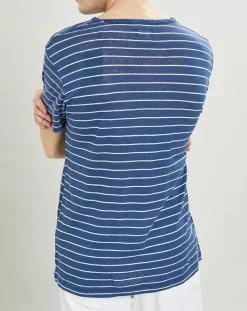 T-Shirt 100% Lin marinière bleu moyen-Hackett London Hot