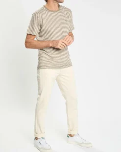 Homme Hackett London T-Shirts^T-Shirt 100% Lin Regular Fit Bat à rayures beige foncé