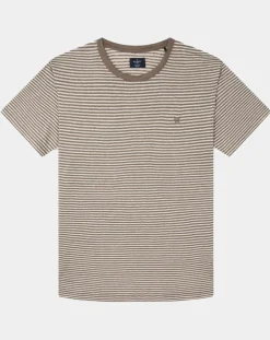 Homme Hackett London T-Shirts^T-Shirt 100% Lin Regular Fit Bat à rayures beige foncé