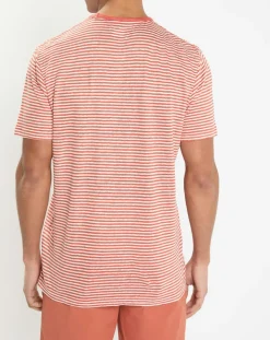 T-Shirt 100% Lin Regular Fit Bat à rayures orange moyen-Hackett London Sale