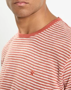 T-Shirt 100% Lin Regular Fit Bat à rayures orange moyen-Hackett London Sale