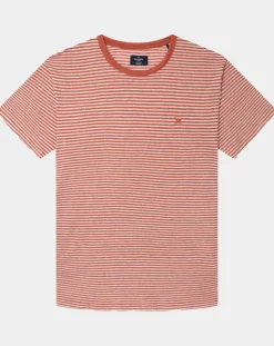 T-Shirt 100% Lin Regular Fit Bat à rayures orange moyen-Hackett London Sale