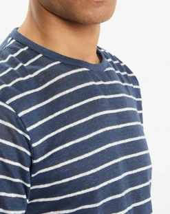 Homme Hackett London T-Shirts^T-Shirt 100% Lin Regular Fit Marinière bleu/blanc