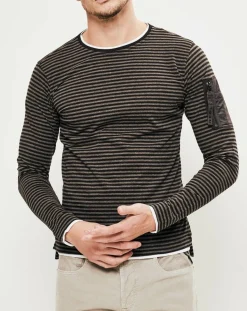 Homme Replay T-Shirts^T-Shirt Basic rayure noir/gris