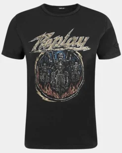 Homme Replay T-Shirts^T-Shirt Biker Skull noir