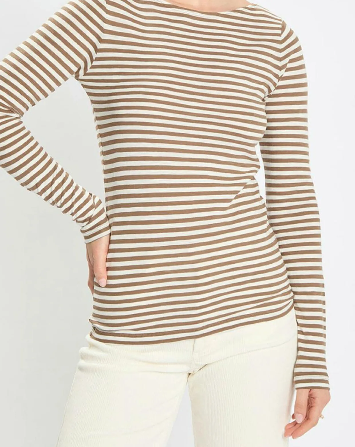 Femme Marc O'Polo T-Shirts^T-Shirt Col Bateau Coton bio flammé rayé marron/écru