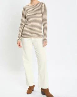 Femme Marc O'Polo T-Shirts^T-Shirt Col Bateau Coton bio flammé rayé marron/écru