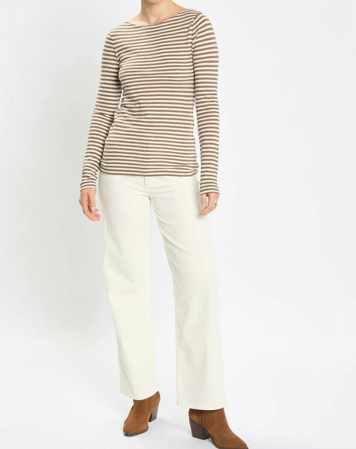 Femme Marc O'Polo T-Shirts^T-Shirt Col Bateau Coton bio flammé rayé marron/écru