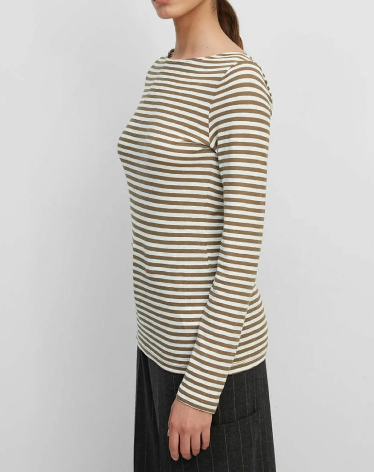Femme Marc O'Polo T-Shirts^T-Shirt Col Bateau Coton bio flammé rayé marron/écru