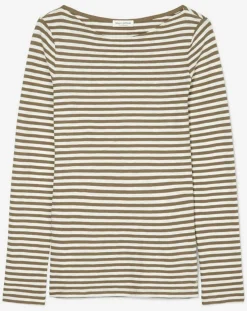 Femme Marc O'Polo T-Shirts^T-Shirt Col Bateau Coton bio flammé rayé marron/écru