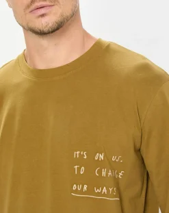 T-Shirt col rond message kaki-Marc O'Polo New