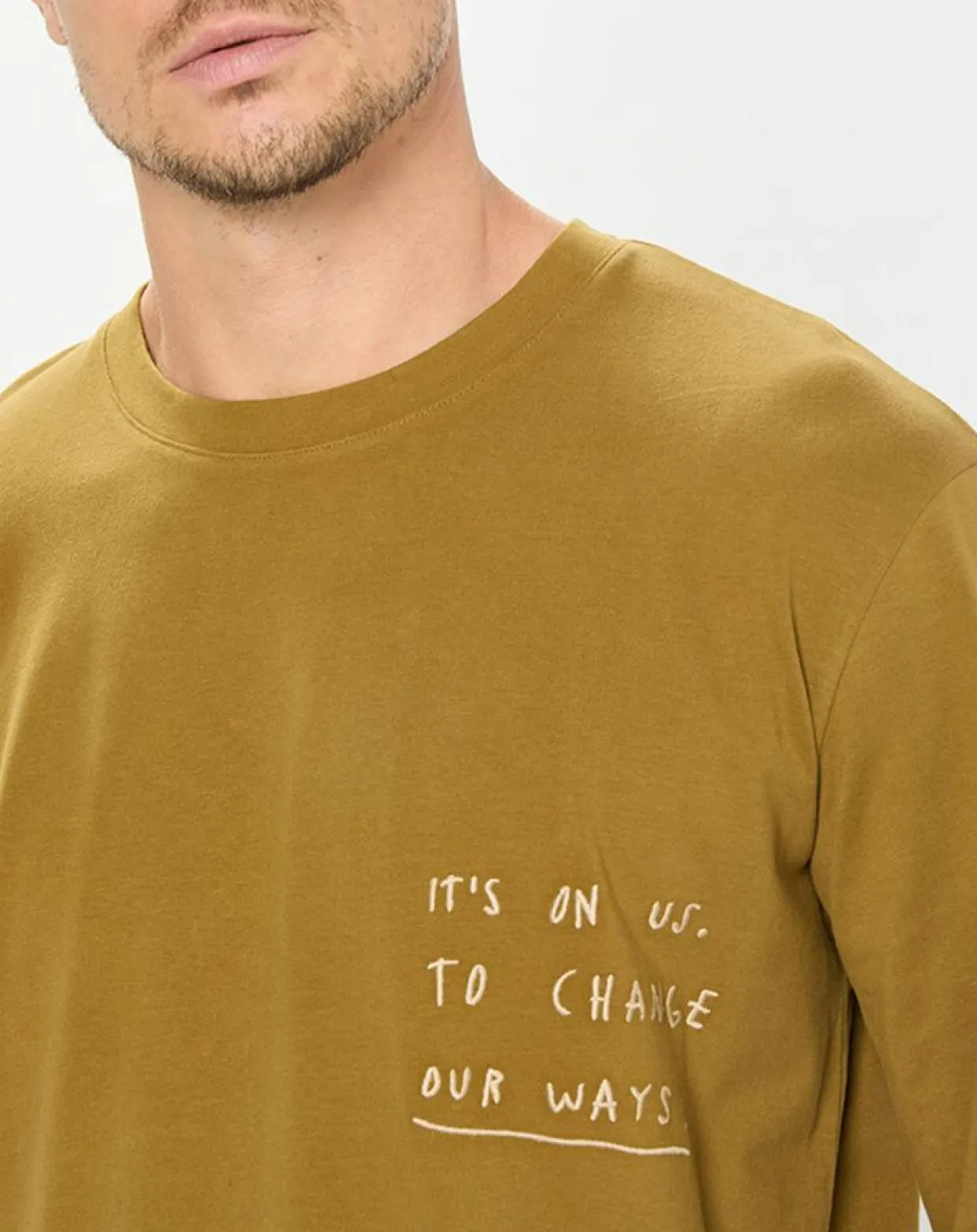 T-Shirt col rond message kaki-Marc O'Polo New
