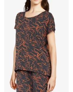 T-Shirt de pyjama Volcano imprimé noir/orange-Femilet Online