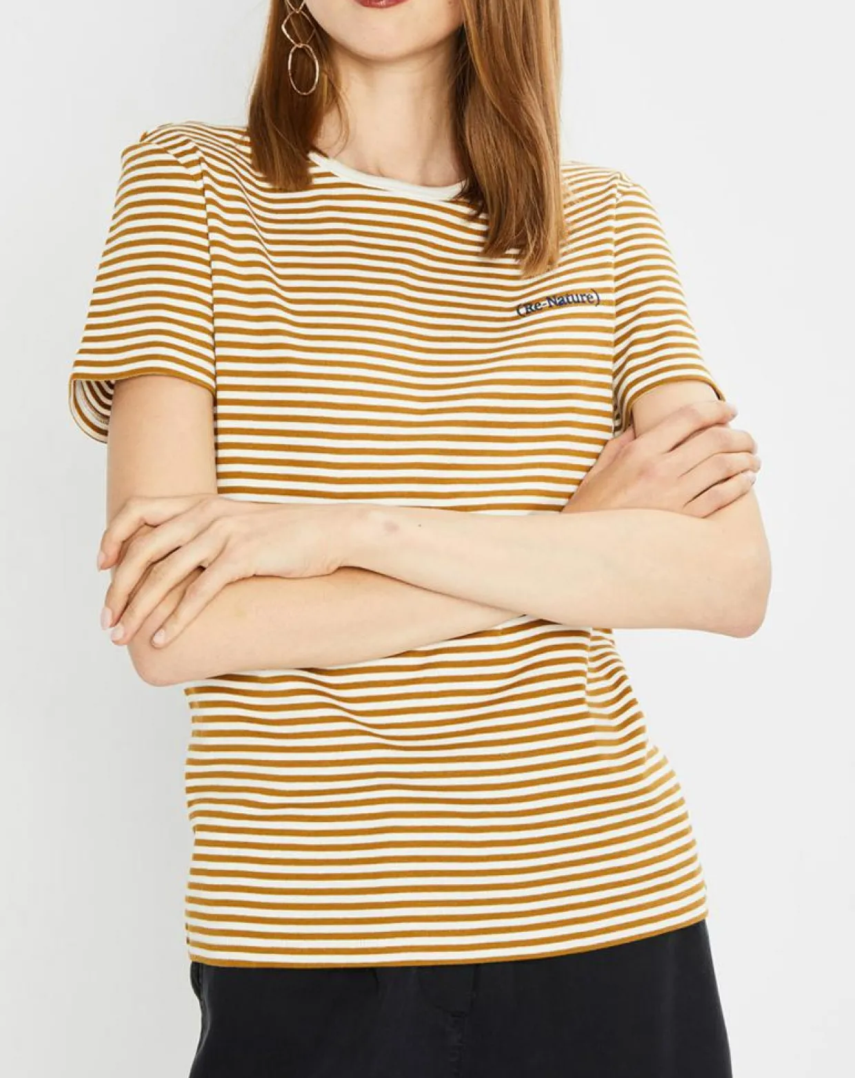 Femme Marc O'Polo T-Shirts^T-Shirt en Coton à rayures marron/blanc