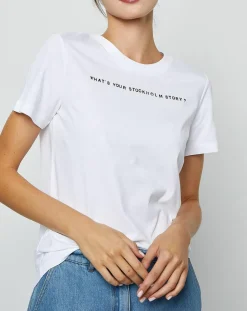 Femme Marc O'Polo T-Shirts^T-Shirt en Coton inscription Stockholm blanc