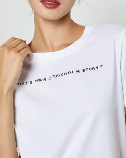 Femme Marc O'Polo T-Shirts^T-Shirt en Coton inscription Stockholm blanc