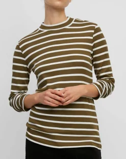 T-Shirt en Coton mélangé Turtle rayé écru/marron-Marc O'Polo Discount