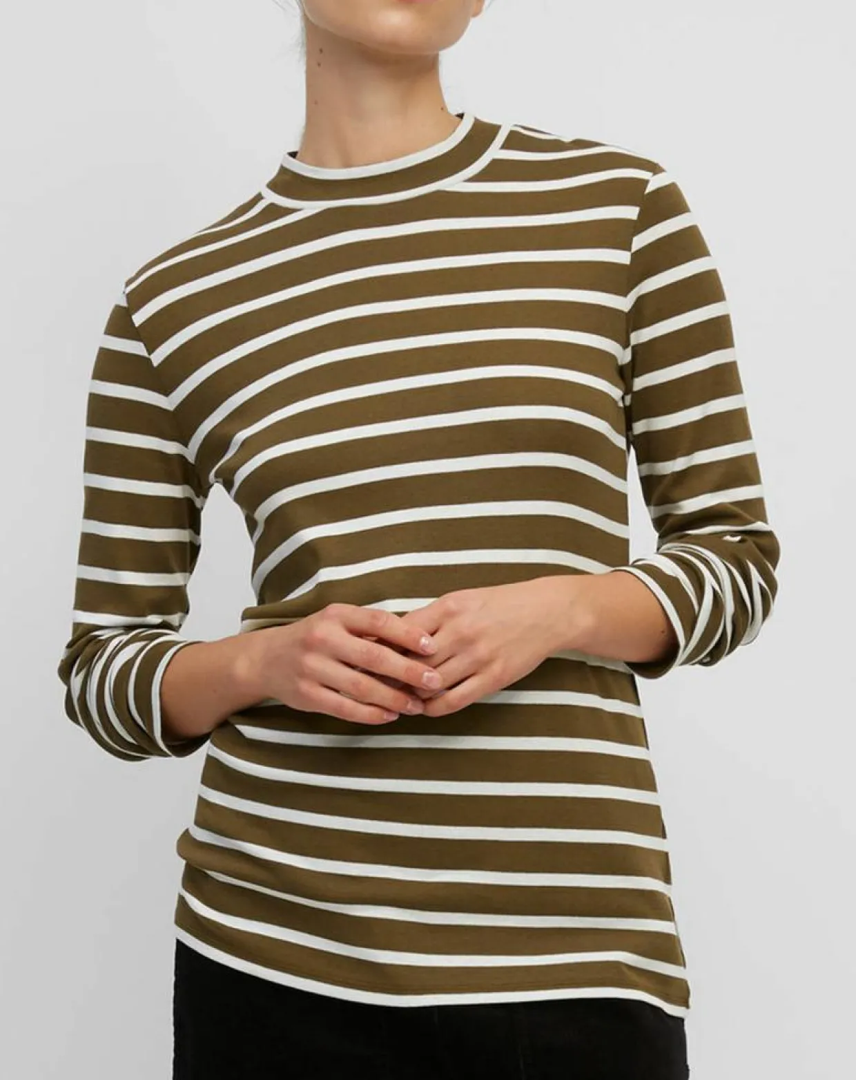 T-Shirt en Coton mélangé Turtle rayé écru/marron-Marc O'Polo Discount