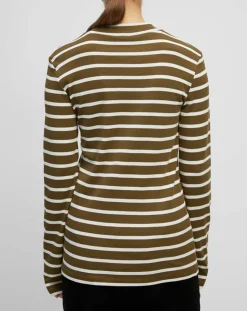 T-Shirt en Coton mélangé Turtle rayé écru/marron-Marc O'Polo Discount