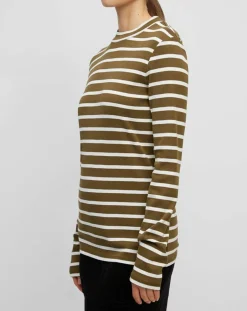 T-Shirt en Coton mélangé Turtle rayé écru/marron-Marc O'Polo Discount