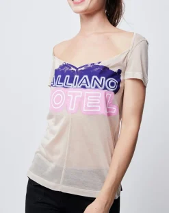 T-Shirt fin avec imprimé beige/violet/rose-John Galliano Online