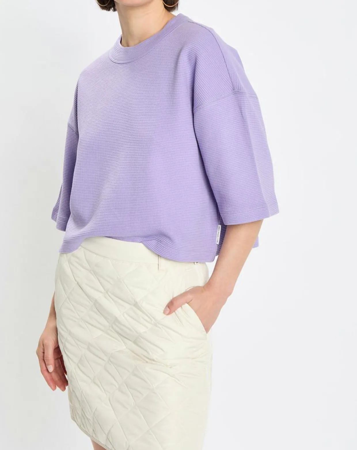 Femme Marc O'Polo T-Shirts^T-Shirt gaufré manches 3/4 Boxy violet clair