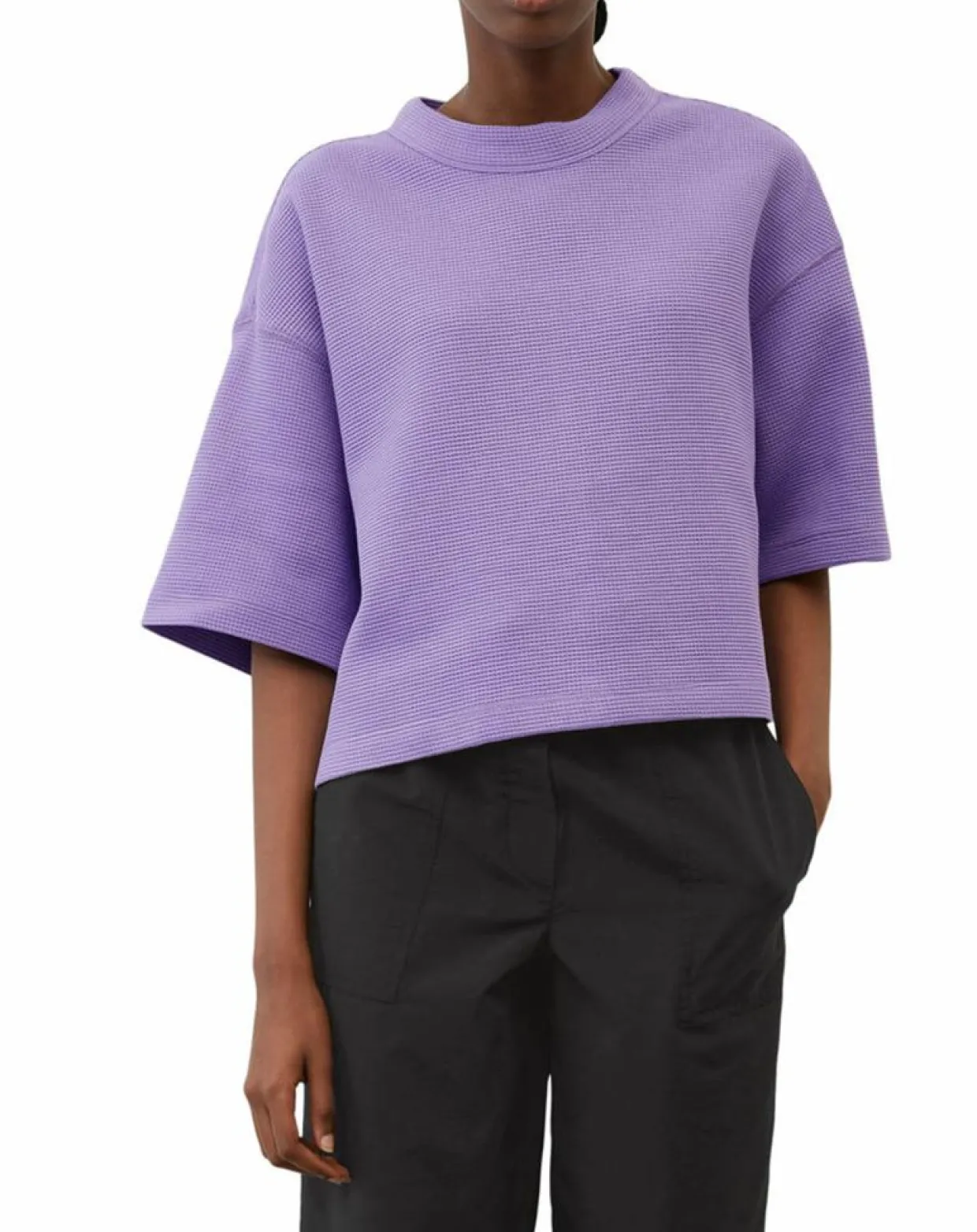 Femme Marc O'Polo T-Shirts^T-Shirt gaufré manches 3/4 Boxy violet clair