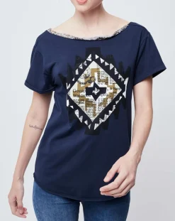 Femme John Galliano T-Shirts^T-Shirt imprimé avec nœud au dos bleu marine/multicolore