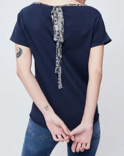 Femme John Galliano T-Shirts^T-Shirt imprimé avec nœud au dos bleu marine/multicolore