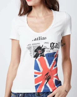 T-Shirt imprimé blanc/multicolore-John Galliano Sale