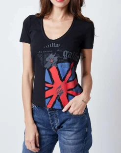 T-Shirt imprimé drapeau noir-John Galliano Outlet
