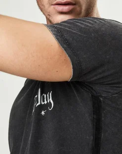 Homme Replay T-Shirts^T-Shirt Logo Chest Motard noir délavé